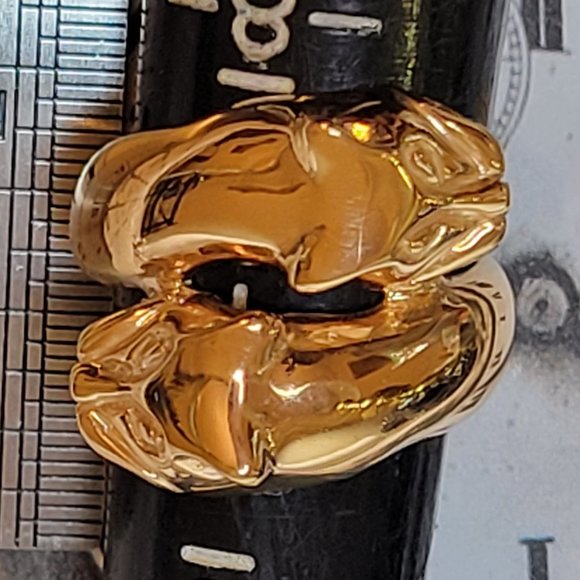 Signed Milor Bronze Italy Gold Elegant Cat Panther Head Ring Size 7 - Picture 3 of 11